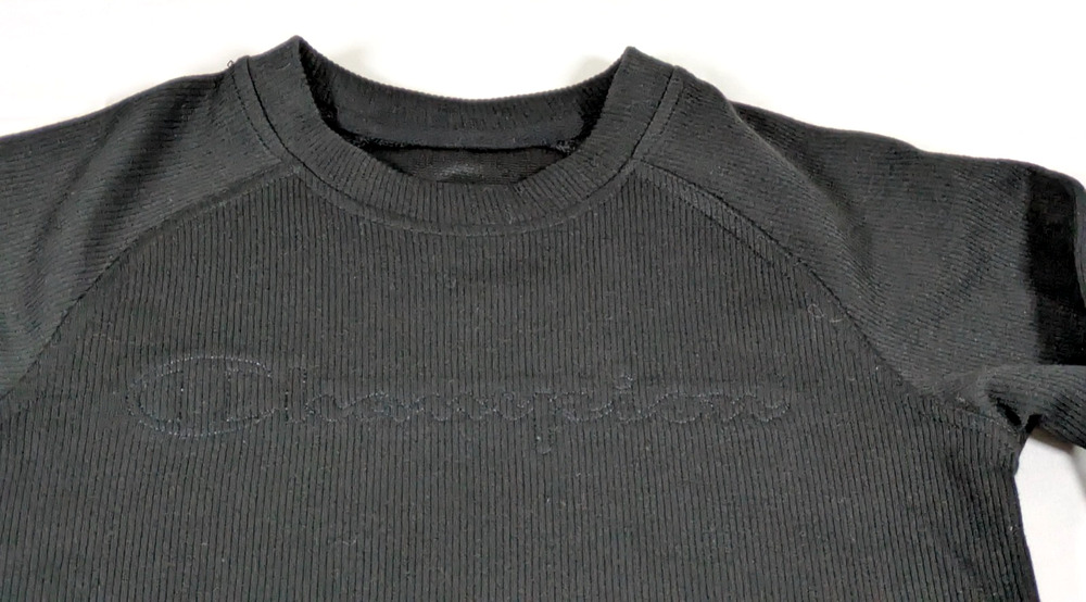 Champion Girls Ribbed Crewneck Sweatshirt Black Small 7/8 Cropped Logo Pullover